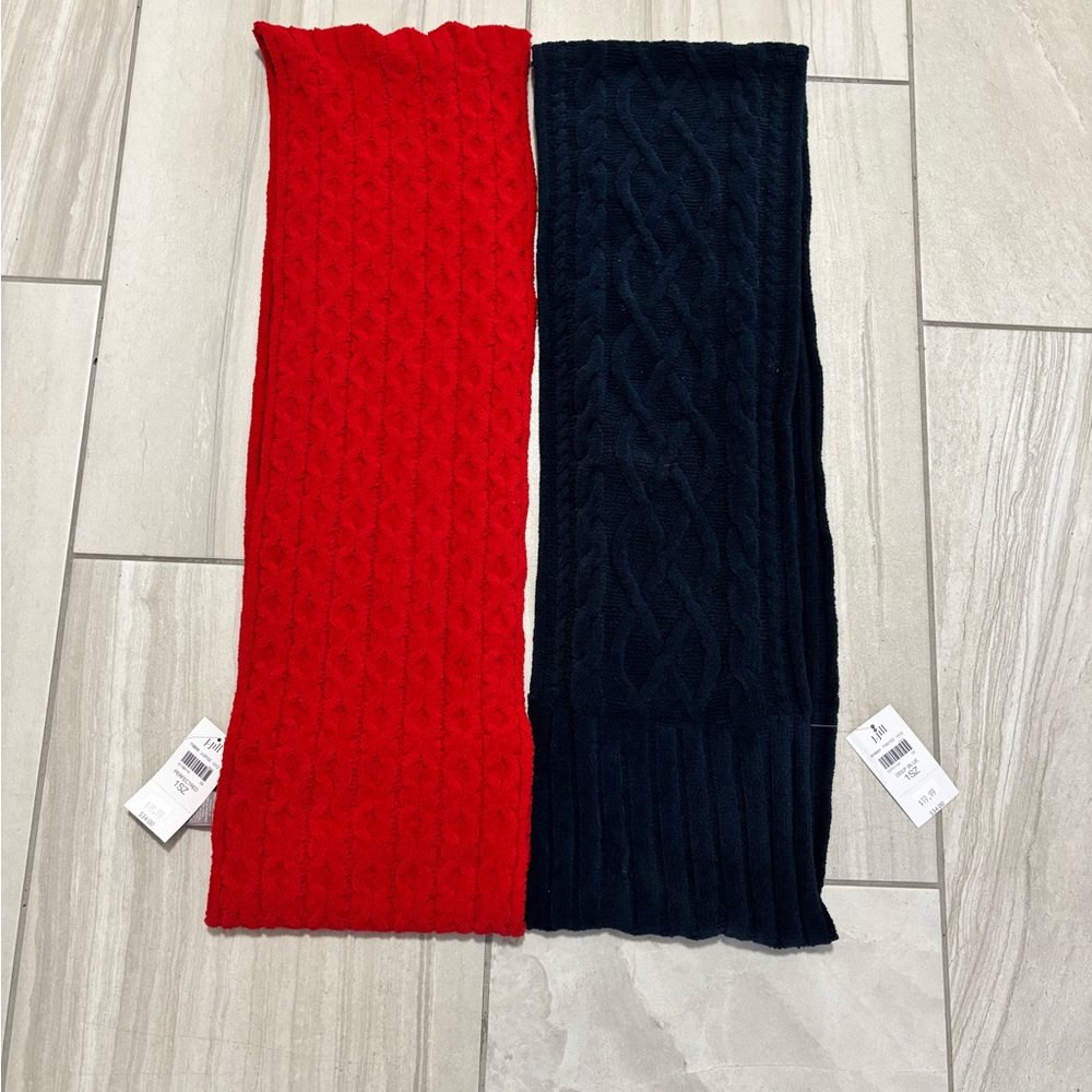 Red and Navy Cable Knit Scarves